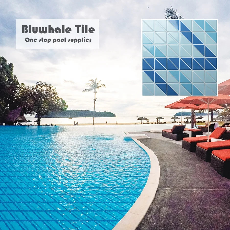High End Customized Pattern Glazed Mini Triangle Tile Bathroom Wall Floor Swimming Pool Blue Mixed Mosaic