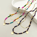 Bohemian Art Style Double-blade Heart Pendant Colorful Hand-beaded 14K Gold Titanium Steel Women Necklace