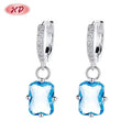Hendian Blue Square Fashion Jewelry Vintage Cubic Zircon for Girls Hypoallergenicity 925 Drop Wedding Earrings Women