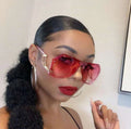 2022 Brand Designer Newest Fashion Rimless Trendy Colorful Lens Women Sun Glasses Oversize Shades Sunglasses 2021