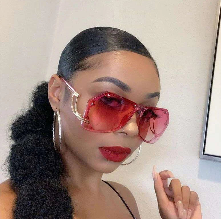 2022 Brand Designer Newest Fashion Rimless Trendy Colorful Lens Women Sun Glasses Oversize Shades Sunglasses 2021