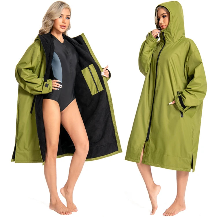 Custom Plus Size Windproof Dry Surf Robe Coat Men Women Boys Girls Changing Robe Waterproof Hooded Swim Parka Long Sleeve Jacket