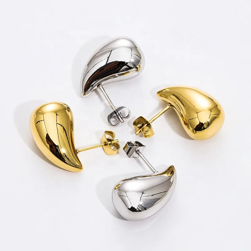 18K Gold Plated Jewelry Stainless Steel Hollow Chunky Water Drop Exaggerated Presence Stud Earrings