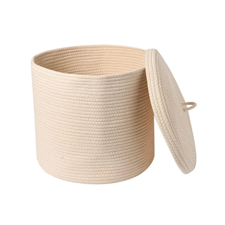Best Selling China Manufacture Quality Linen Storage Basket Foldable Woven Cotton Rope Laundry Basket With Lid