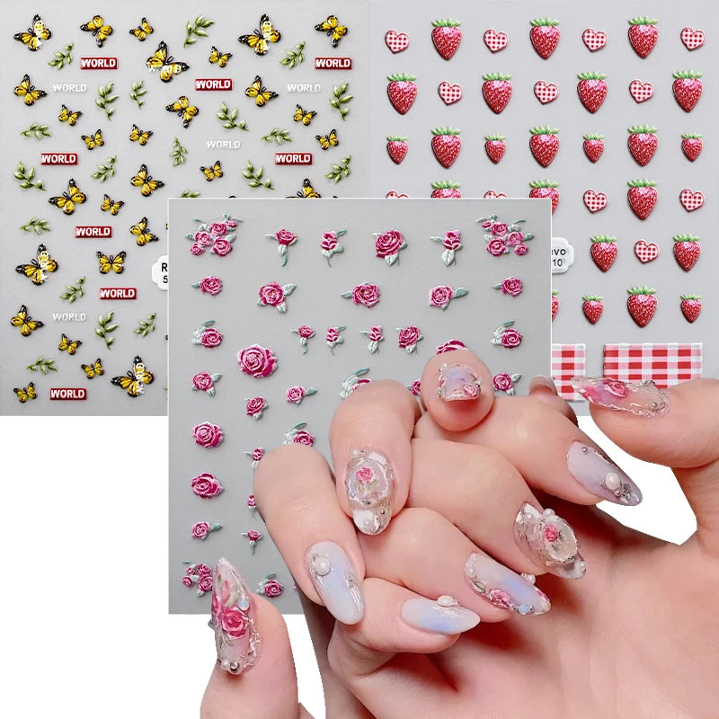 2025 Hot Selling 5D Nail Art Stickers Decorations Nail Stickers Adhesive 5D Nail Decals Decoration Stickers