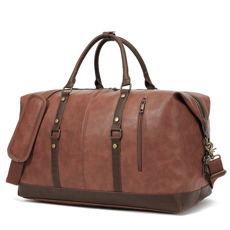 Custom PU Leather Duffel Bag Outdoor Travel Sport Storage Bag Weekender Overnight Leather Duffel Travel Bag for Men Women