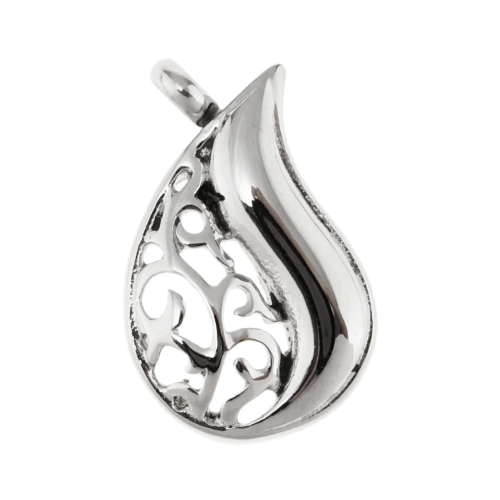 Flower Tear Drop Christian Cremation Locket Necklace Silver Plated Stainless Steel Water Drop Memorial Pendant Keepsake Jewelry
