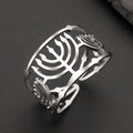 Myshape Jewish Menorah Ring Jerusalem Symbol Hanukkah Chanukah Gift Judaic Jewelry Stainless Steel Adjustable Rings