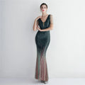 19603# Long Banquet Slim-fit Temperament Elegant Cold Vertical Stripe Gradient Bead Evening Dress