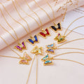 Wholesale New Personality Fashion Stainless Steel Colorful Gradient Crystal Double Butterfly Pendant Necklace