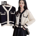 Liu Ming Hot Fashion Trends Women Korean Chic V Neck Long Sleeve Knit Cardigans Short Sweater Coat
