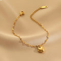 AA00453 Women Bracelet 18K Gold Plated Stainless Steel Mouth Chain Heart Pendant Adjustable Charm Bracelets
