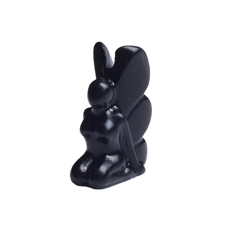 HZ natural gemstone Healing Gemstone Stone Black Obsidian Crystal Carving Butterfly Fairy Sculpture for Reiki Home Decoration