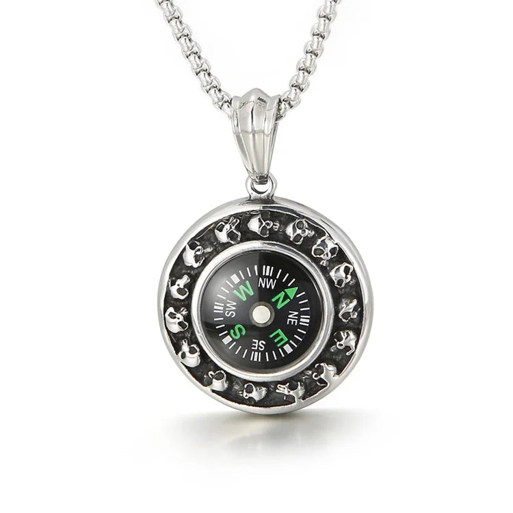 Statement Necklaces Men Stainless Steel Skull Compass Necklace Jewelry