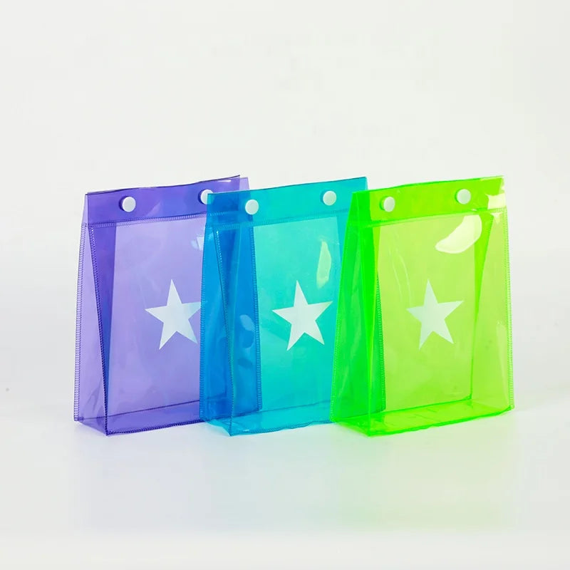 Transparent PVC Gift Packing Bag Clear Cute Colorful Neon Travel Wash Cosmetic Makeup Pouch Kids Candy Gift Bag with Button