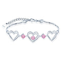 Luxury Three Heart 925 Sterling Silver Crystal Bracelet for Women