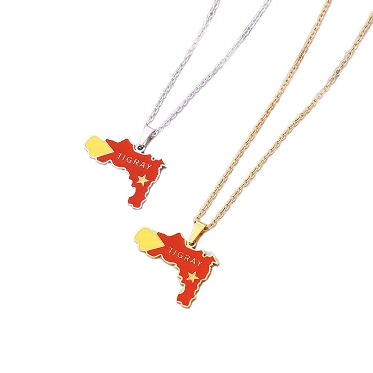 European and American Retro Ethiopian Tigray Pendant Necklace Stainless Steel Ethnic Style Jewelry
