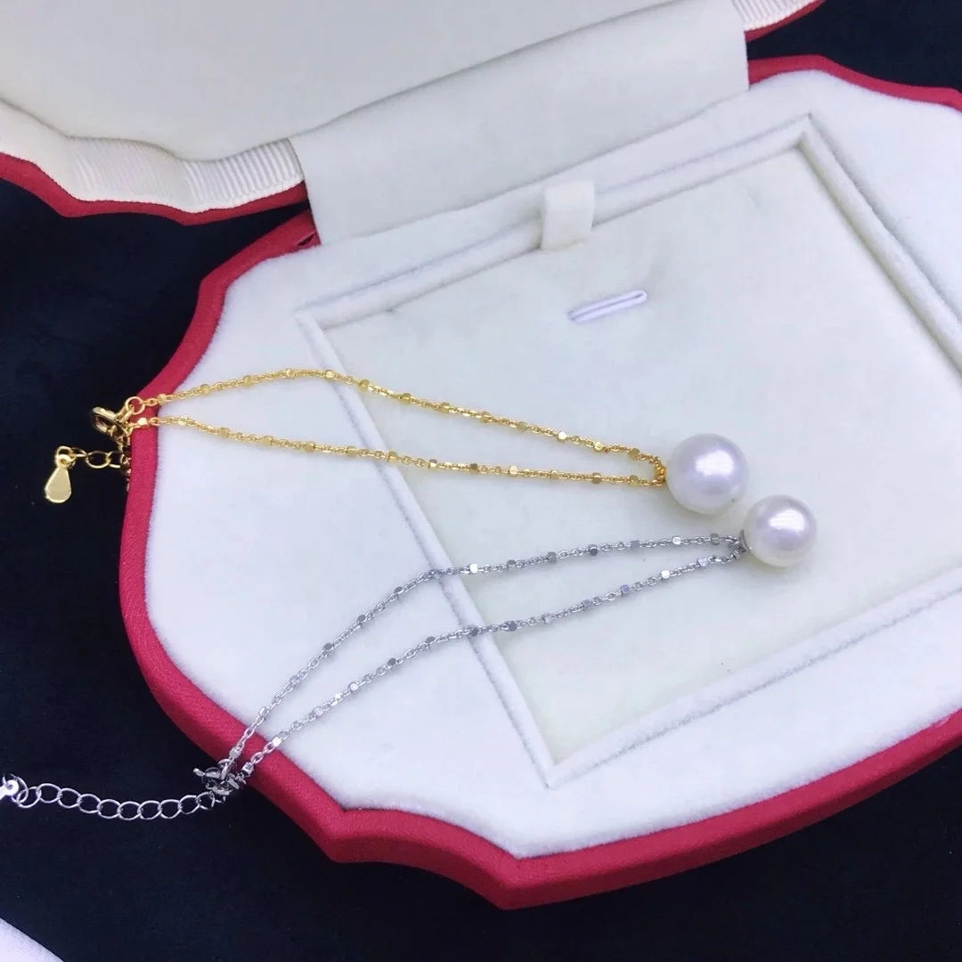 B484 8-9mm 925 Sterling Silver Gold Plated Wholesale Freshwater Pearl Charm Bracelet  Bangle Fancy Jewelry for Women