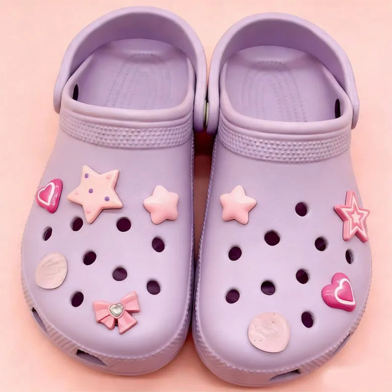 Wholesale Luxury Cute Pink Heart Star PVC Shoe Decorations Custom Logo Acrylic Shoe Charms New Fashion Personalized Bulk