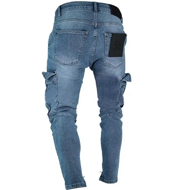 Slim Fit Biker Jeans Custom Denim Distressed Pants Skinny Men Trousers Ripped Blue Jeans Size 4XL