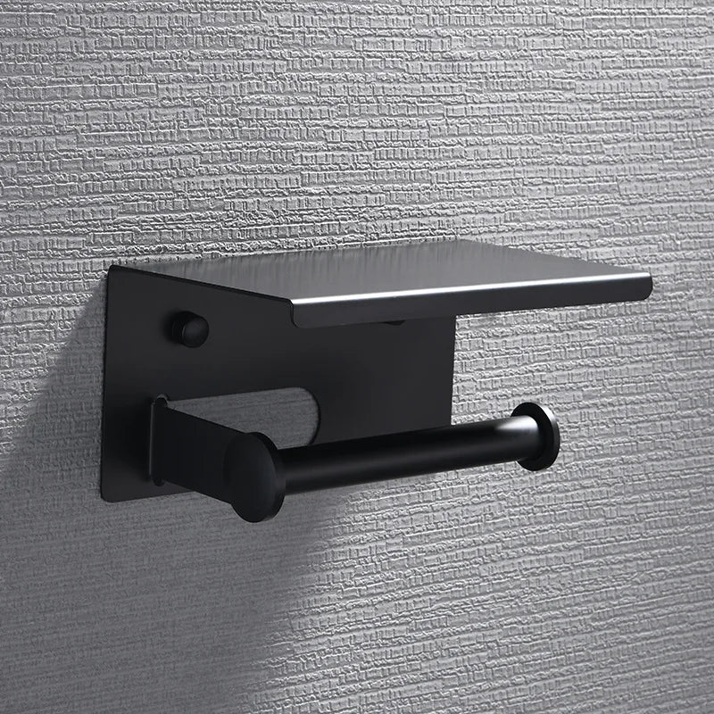 Wall Mounted Black Metal Modern Toilet Paper Rack and Tissue Holder for Home Bathroom