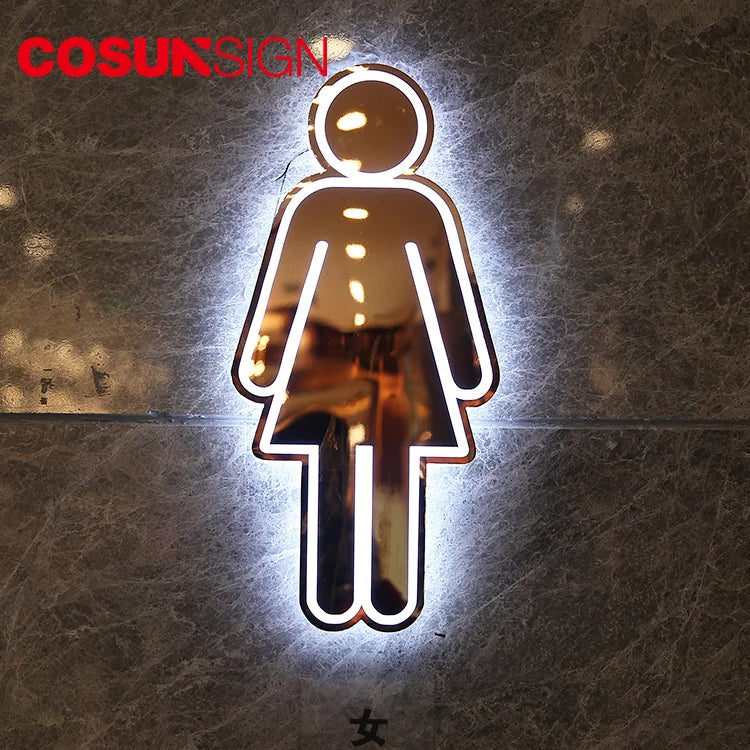 Cosun Modern Gold Metal Braille Restroom Sign Aluminum Anodized Door Plate with Brushed Finish Men Women House Number Plaque