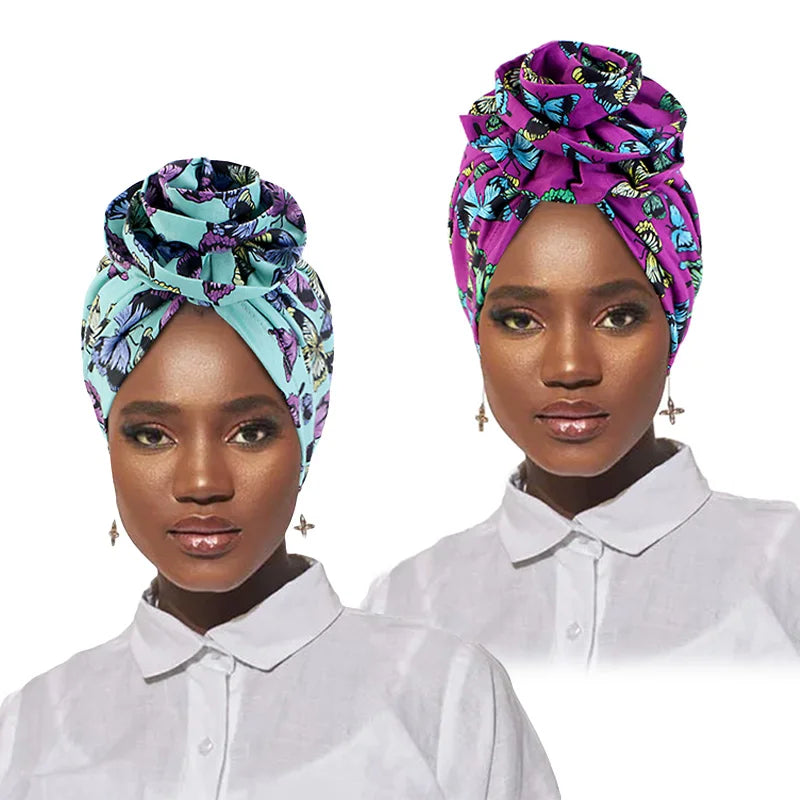 High Quality Hair Accessories Two Pieces/Set African Floral Pattern Bandanas Headscarf Chemo Turban