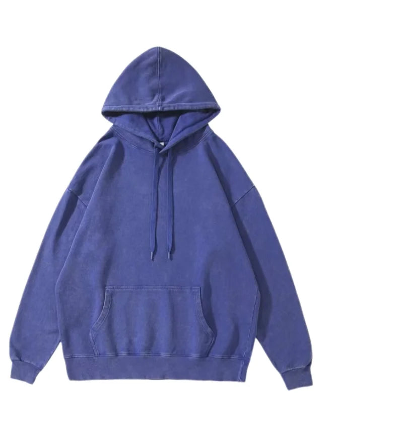Custom Logo Hoodie  Men's Hoodies Pullover Cotton Clothing Solid Color Sweatshirt Washed