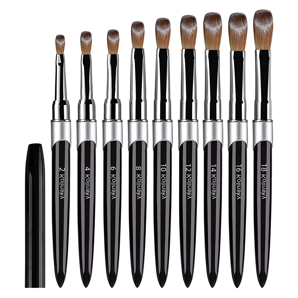 100% Pure Kolinsky Hair Nail Art Brush Round Nail Oval Brush Acrylic OEM Makeup Logo Black Color Handle