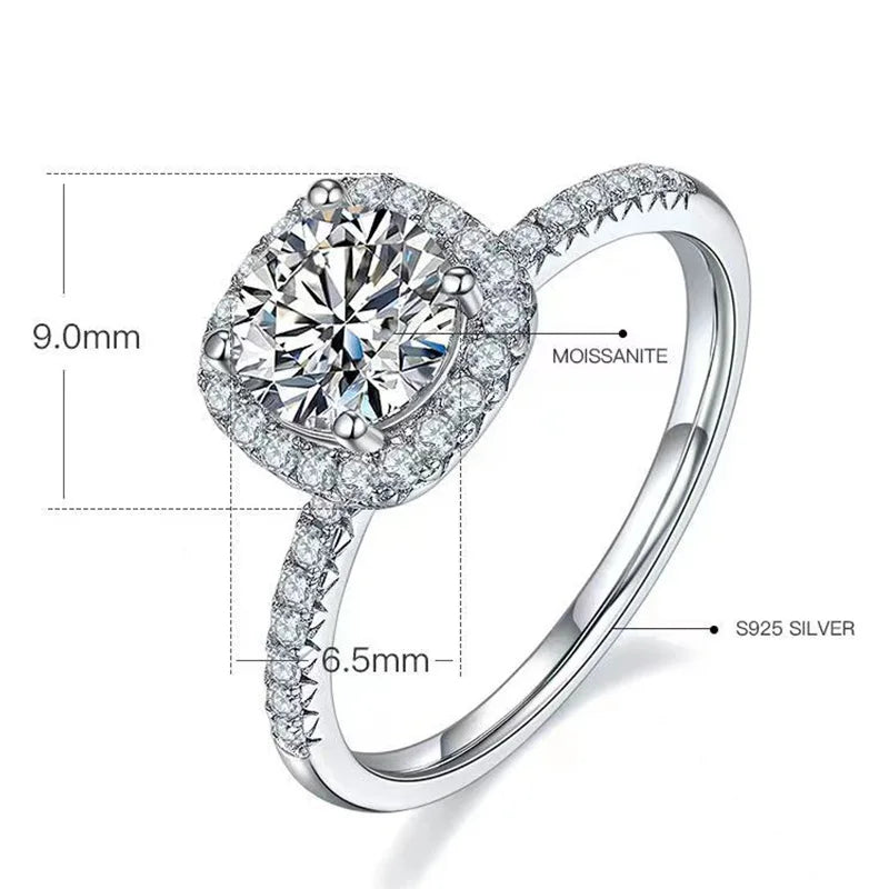 Hot Sale Jewelry 925 Sterling Silver Brilliant Cut Moissanite   Diamond Ring for Women