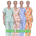 Custom Plus Size Printed Scrubs Top Womens Surgical Suit Medical Clothes Shirt Nurses Scrub Uniform Sets