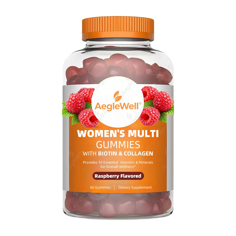 AegleWell Women's Multivitamin Gummies 60 Count with Biotin & Collagen 10 Essential Vitamins & Minerals for Overall Wellness