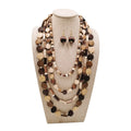 Trendy Vintage Multiple Rows of Wood Beads Long Necklaces Natural Neutral Round Disc Flat Rectangle for Women