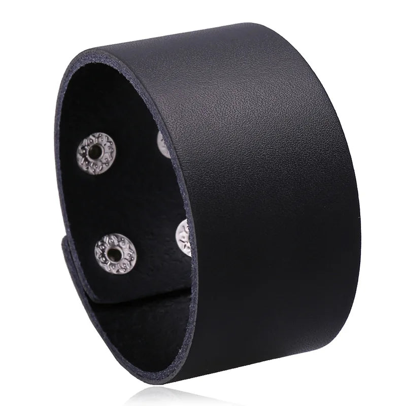 Men's Punk Rock Genuine Leather Bangle Simple Geometric Design 23cm Length Jewelry