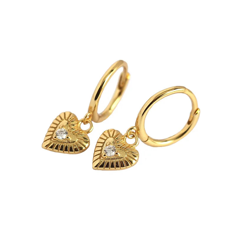 NEW Fashion Jewelry 925 Sterling Silver Charms Heart Earrings Heart Pendant 18k Gold Plated Heart Pendant Hoop Earring for Women
