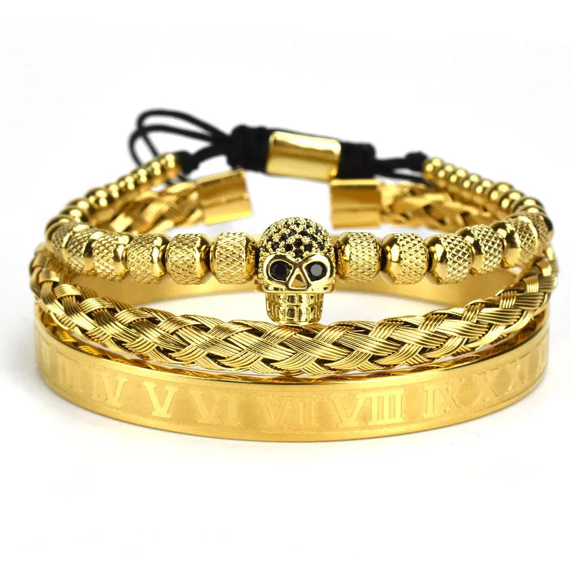 Fashion Skull Stainless Steel Beaded Bracelet Roman Letter Braided Open Mesh Bracelet Jewelry