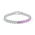 Custom Multicolor Hiphop Tennis Chain White Gold Plated 925 Sterling Silver Pink Sapphire 5mm Moissanite Tennis Bracelet
