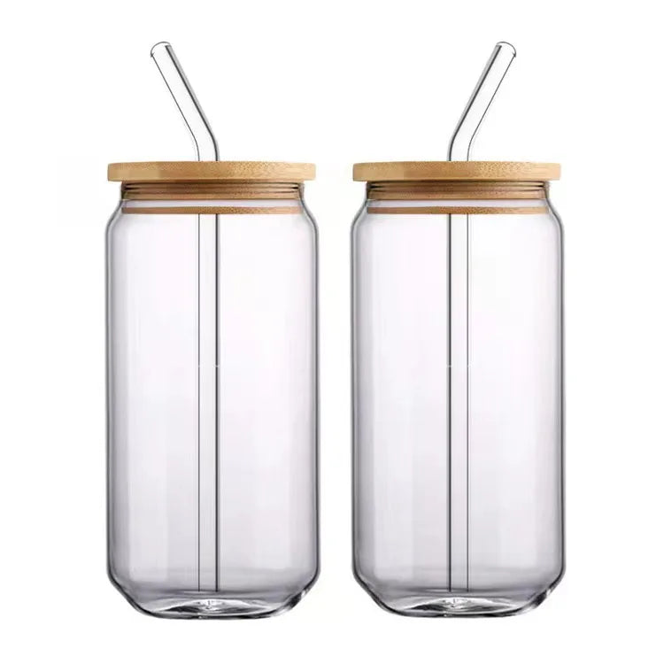 OEM Hot Selling Empty Glass Bottle 380ml 500ml 600ml 700ml Coffee Cup with Straw Juice Cup