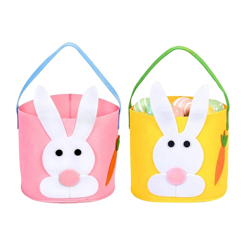 2 Pieces Easter Bunny Basket Felt Easter Egg Baskets for Kids School Classroom Easter Party Candy Goody Cookie Egg Hunt Gift