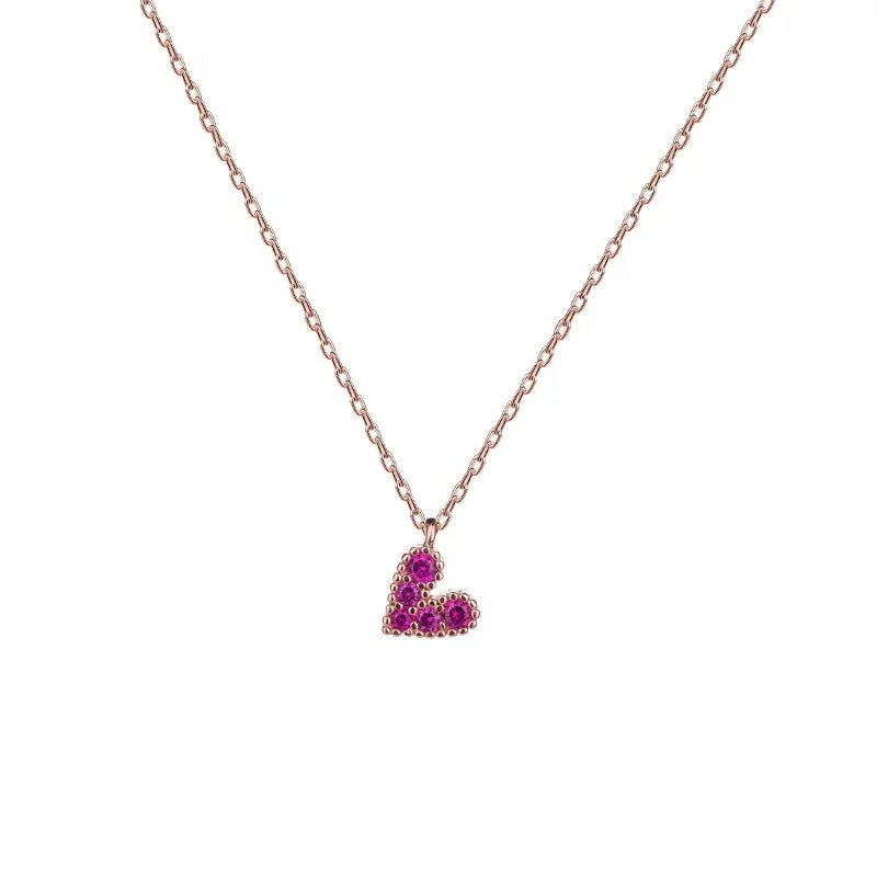 Isunni Dainty Small Red Heart Necklace S925 Sterling Silver with Cubic Zirconia for Wedding and Party Valentine's Day Gift