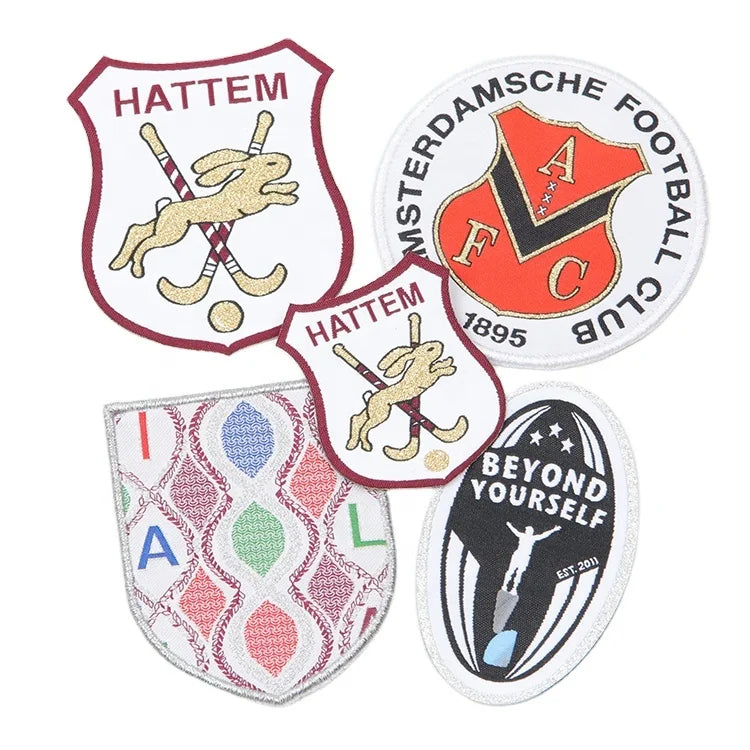 Gold Silver Metallic Thread Wire Parches Producer Custom Made Clothing Logo Woven Patches for Sportswear