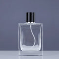 Cosmetic square 105ml Glass Perfume Bottle With Gold and Sliver Spray Pump