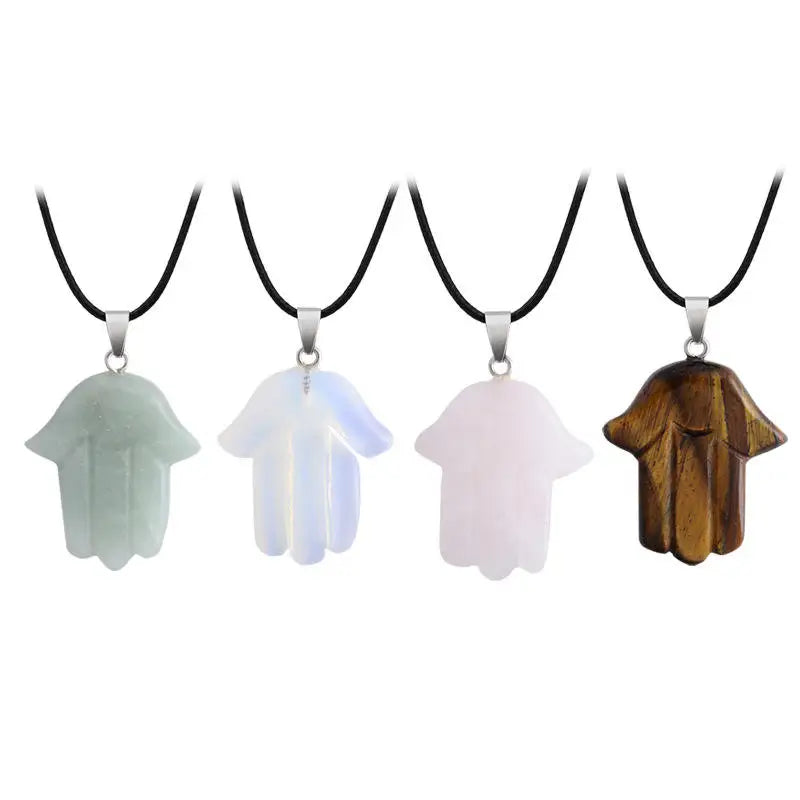 Natural Stone Crystal Palm Pendant Hand Carved Buddha's-hand Crystal Necklace for Women Jewelry Making