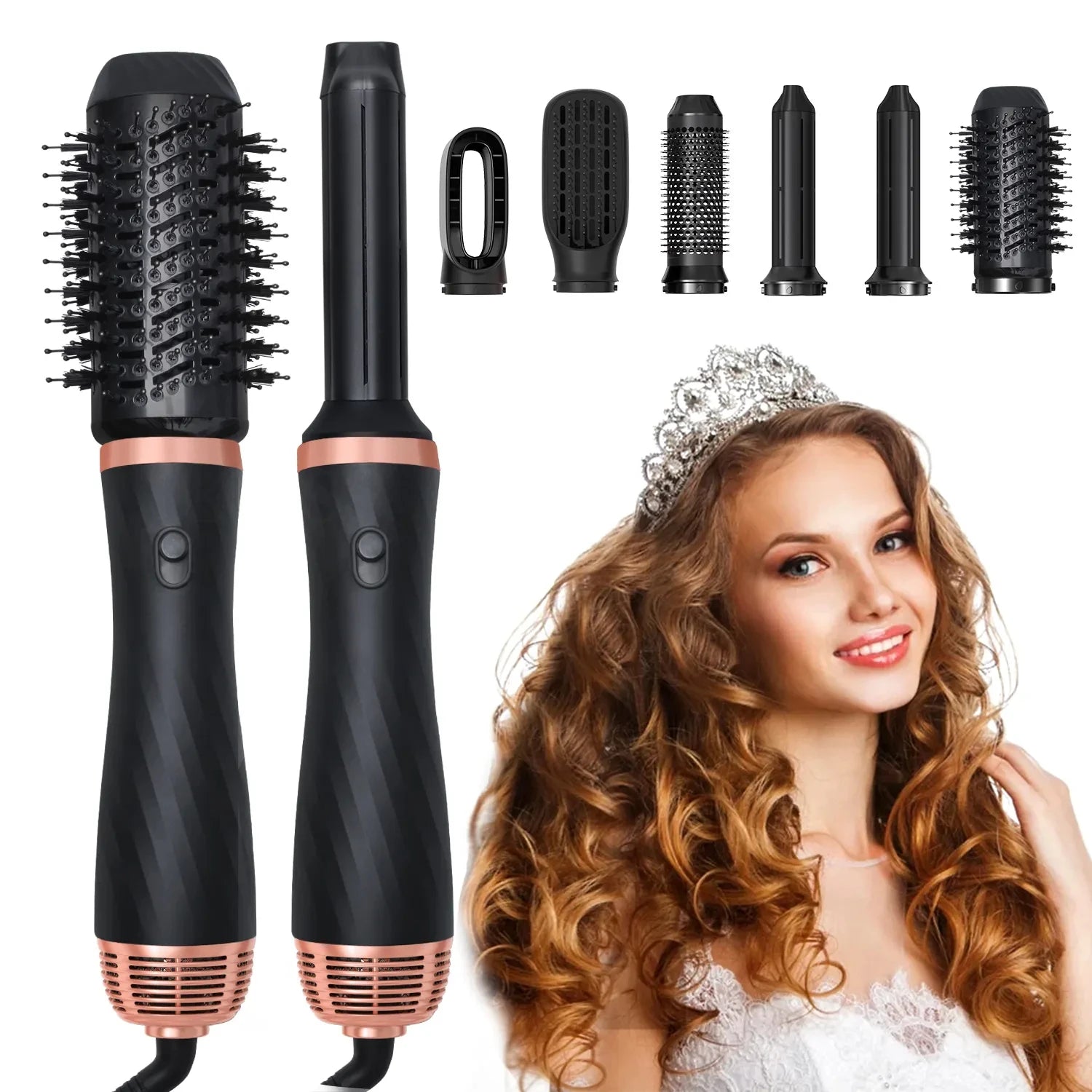1000w Hair Straightening Comb Ceramic Hot air Styling Brush Black 6 in 1 Hair Hot air Brush