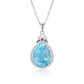 YBO Vintage Fine Jewelry 925 Sterling Silver Necklace 12x16MM Natural Pear Blue Topaz Water Drop Pendant for Wedding Clavicle