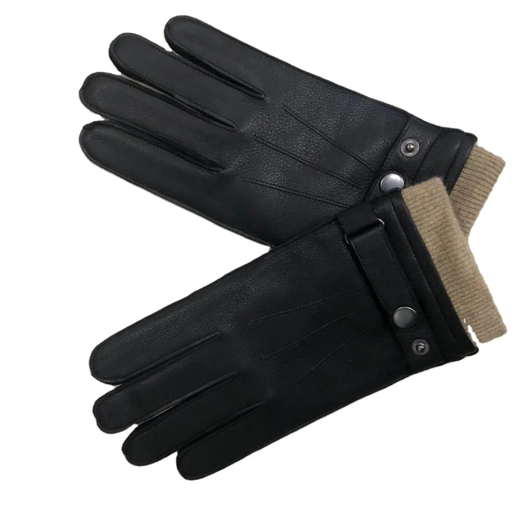 Sample Support Cashmere Knitted Lining Factory Price for Men Sheepskin Warm Leather Gloves Cashmere Gloves