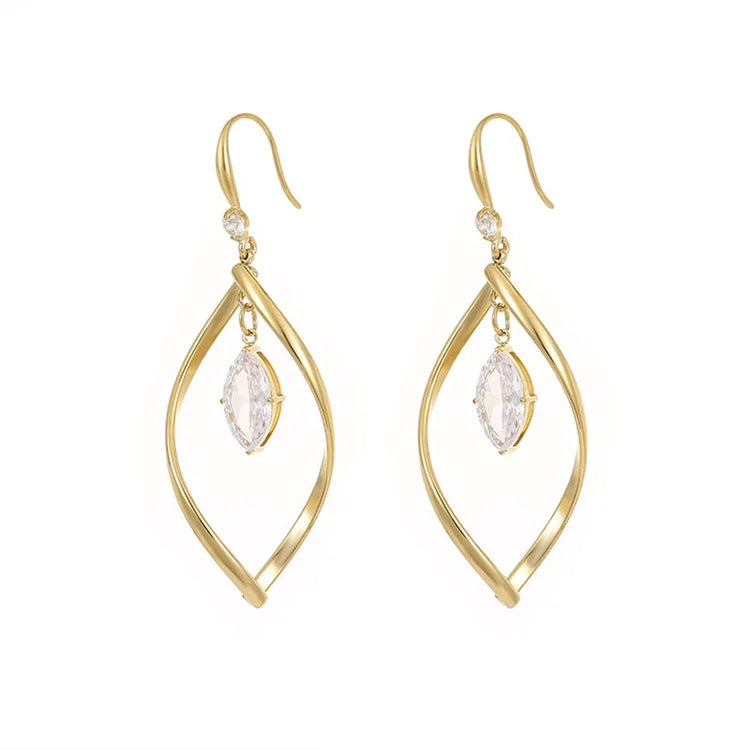 Simple Fashion 18k Gold Plated Ear Hook Earring Dainty Hollow Twist Zircon Charm Earring