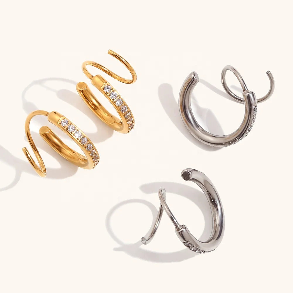 Dingran Personalized Spiral Round Zircon Stud Earrings Stainless Steel 18k Gold Plated Jewelry for Girls
