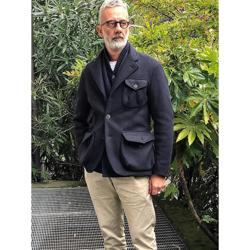 Fashion City Retro Suit Collar Plus Size Men's Wool Woolen Coat Short Leisure Tooling Suit Jacket Coat