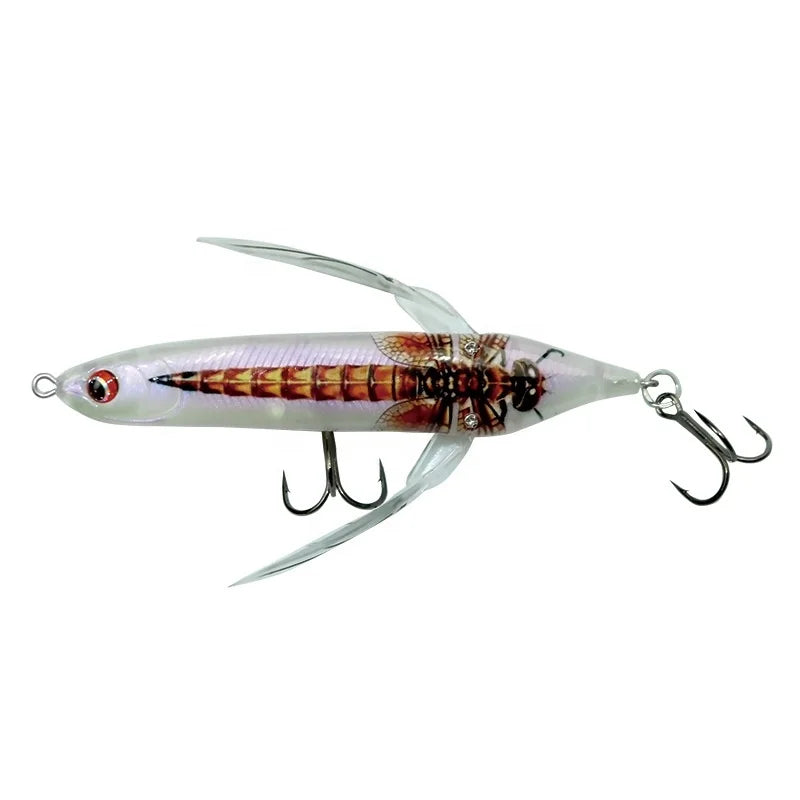 6.5G/80MM Lifelike Dragonfly 3D Printing Fishing Lures Top Water Floating Wobbler Popper Hard Bait With Rattle Popper Lure